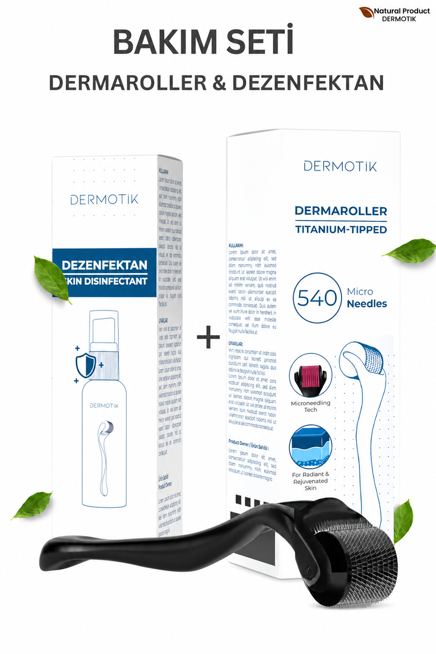 540 İğneli Titanyum Dermaroller 0.5 mm & Dezenfektan Seti