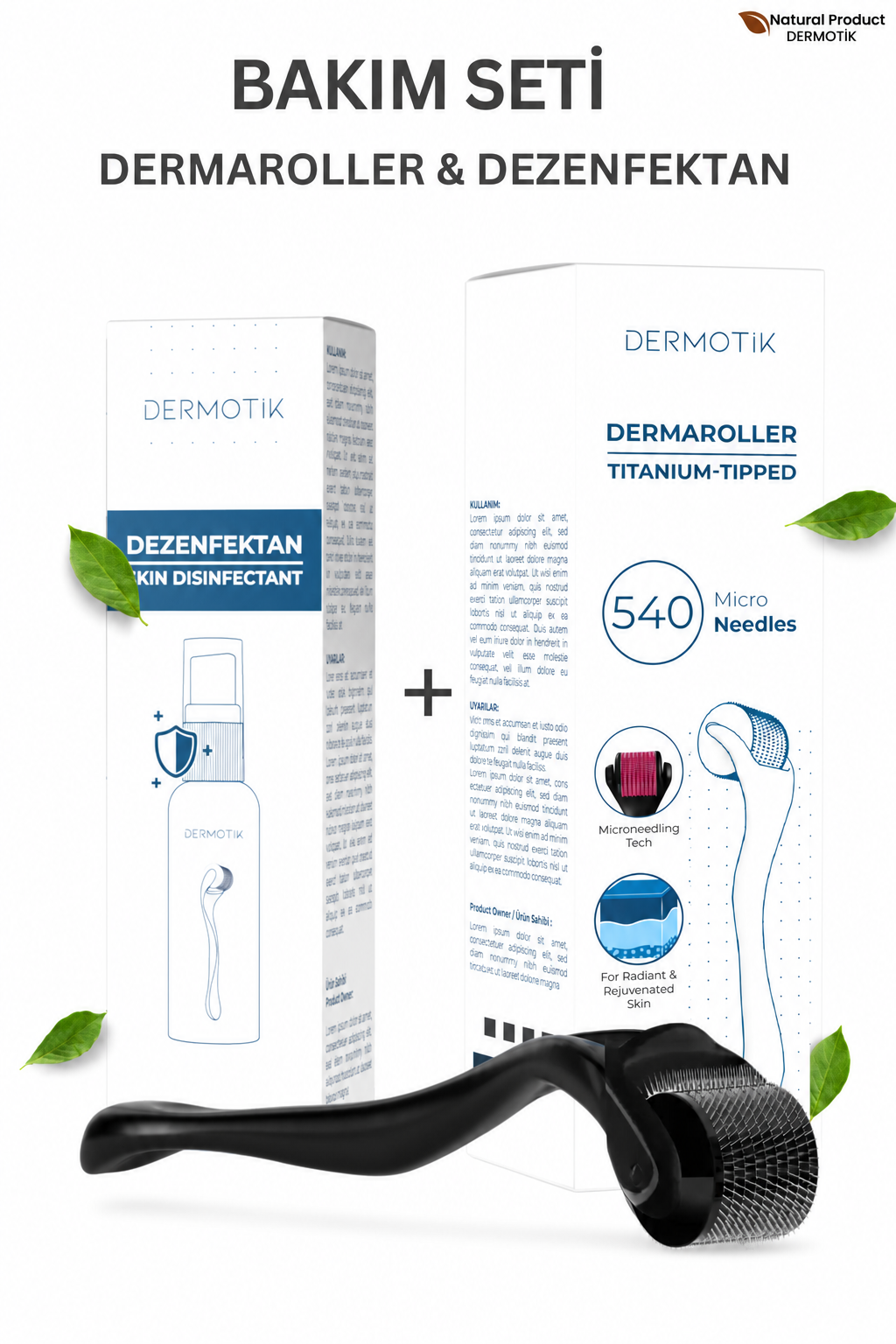 540 İğneli Titanyum Dermaroller 0.75 mm & Dezenfektan Seti