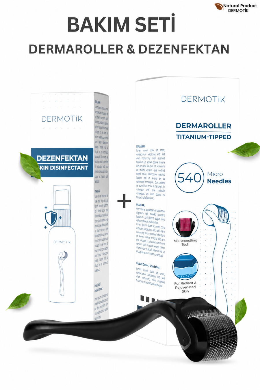 540 İğneli Titanyum Dermaroller 0.75 mm & Dezenfektan Seti