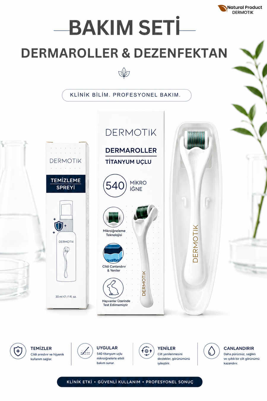 540 İğneli Titanyum Dermaroller 1 mm & Dezenfektan Seti