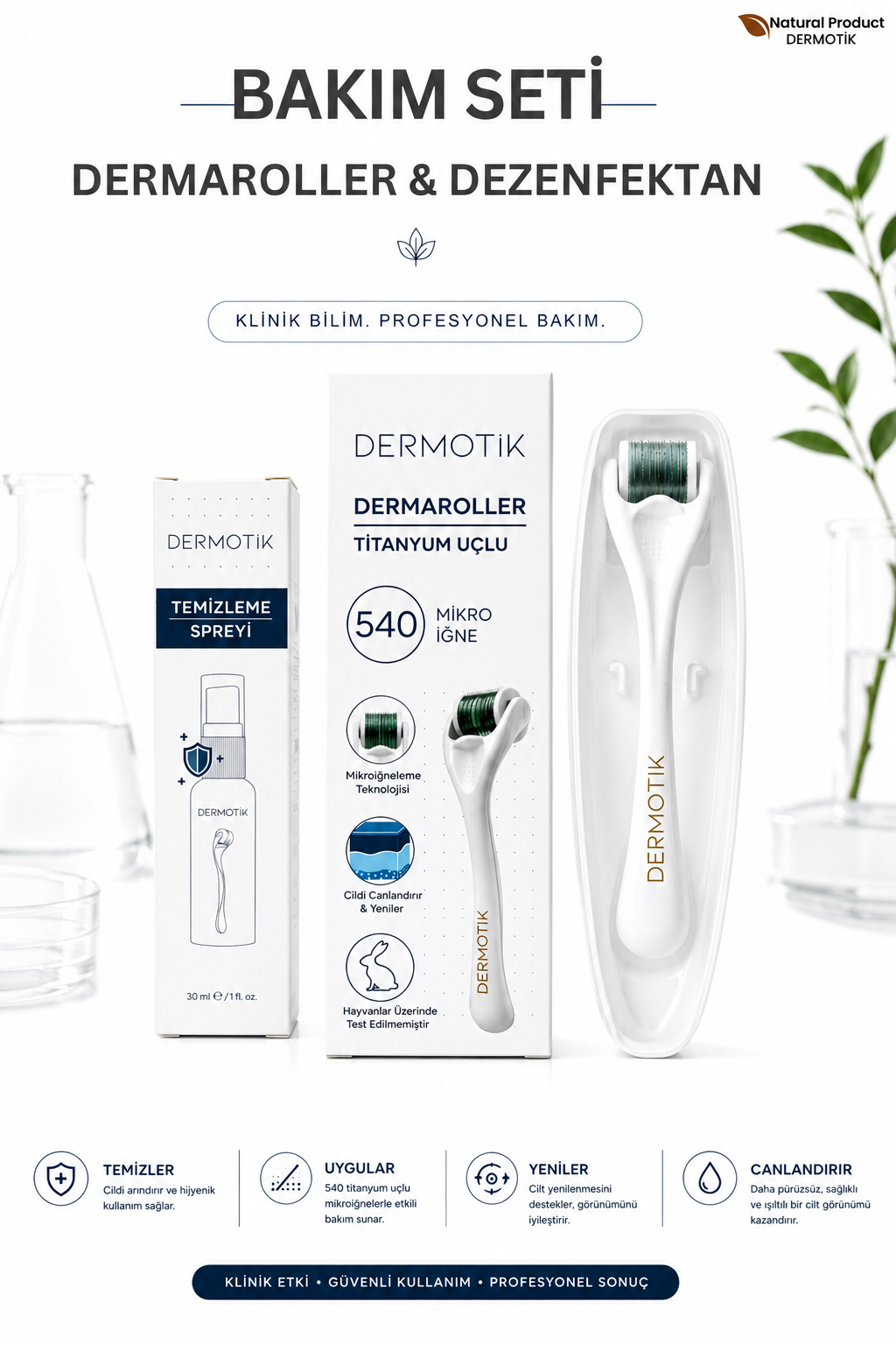 540 İğneli Titanyum Dermaroller 0.5 mm & Dezenfektan Seti