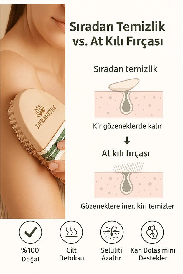 %100 Doğal At Kılı Fırçası – Selülit ve Çatlak Karşıtı Kuru Fırçalama