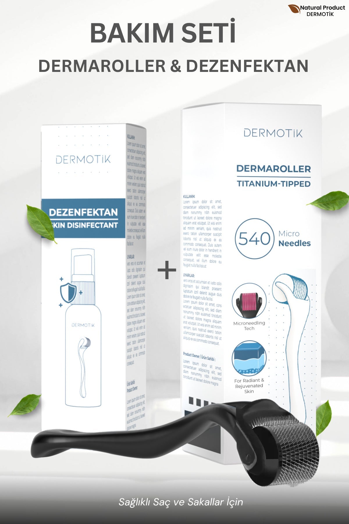 540 İğneli Titanyum Uçlu Dermaroller 0.5 mm & Dezenfektan Seti – Cilt ve Seyrek Saç Sakal - ürün detayı