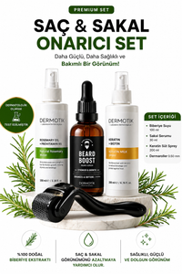 Dermaroller Seyrek Saç Sakal Seti Biberiye Suyu & Keratin Sütü Premium Bakım Seti