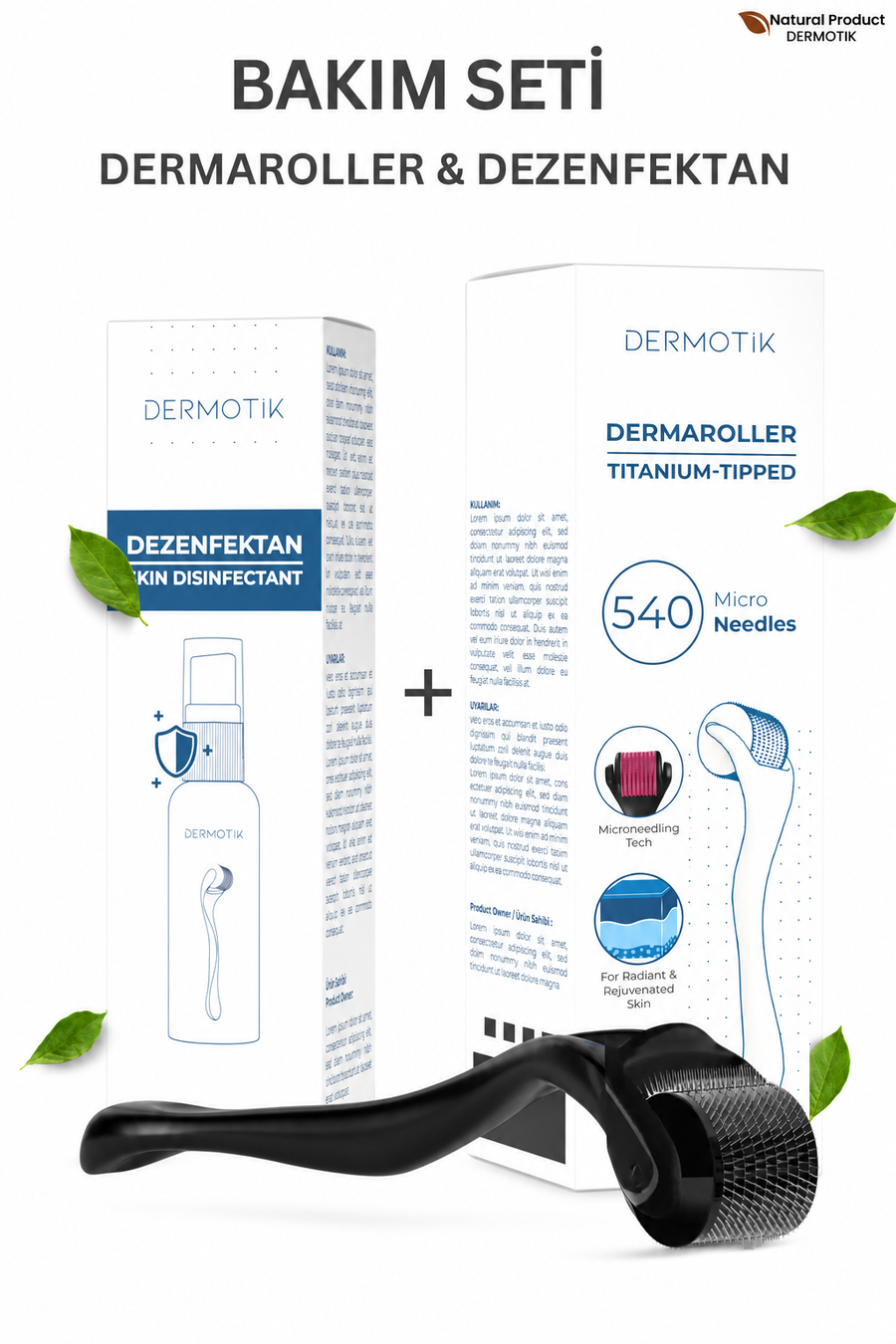 540 İğneli Titanyum Dermaroller 1 mm & Dezenfektan Seti