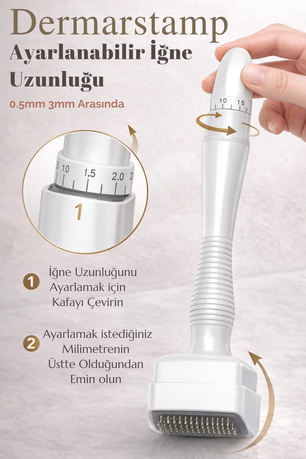 Ayarlanabilir Dermastamp Titanyum Uçlu 0.25-3mm & Dezenfektan Seti