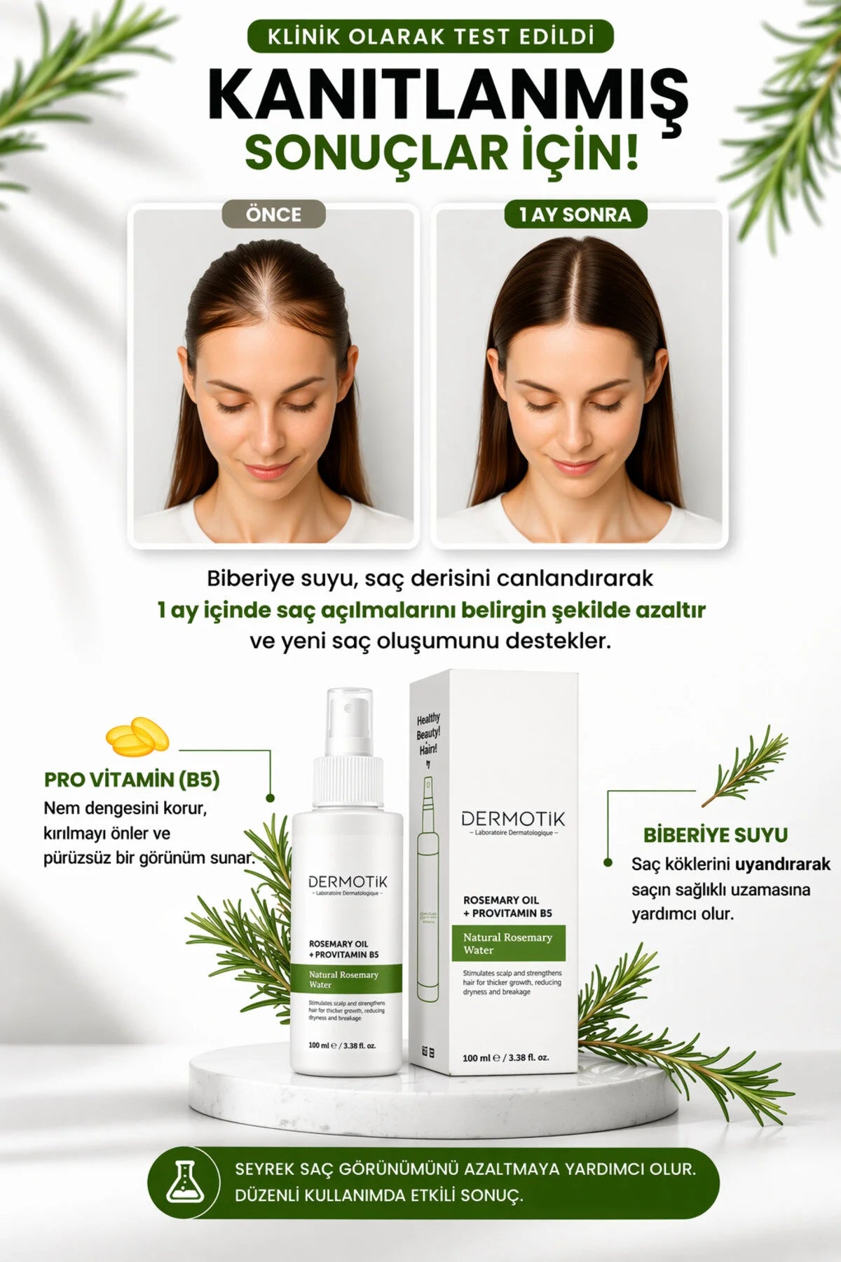Dermaroller Seyrek Saç Sakal Seti Biberiye Suyu & Keratin Sütü Premium Bakım Seti