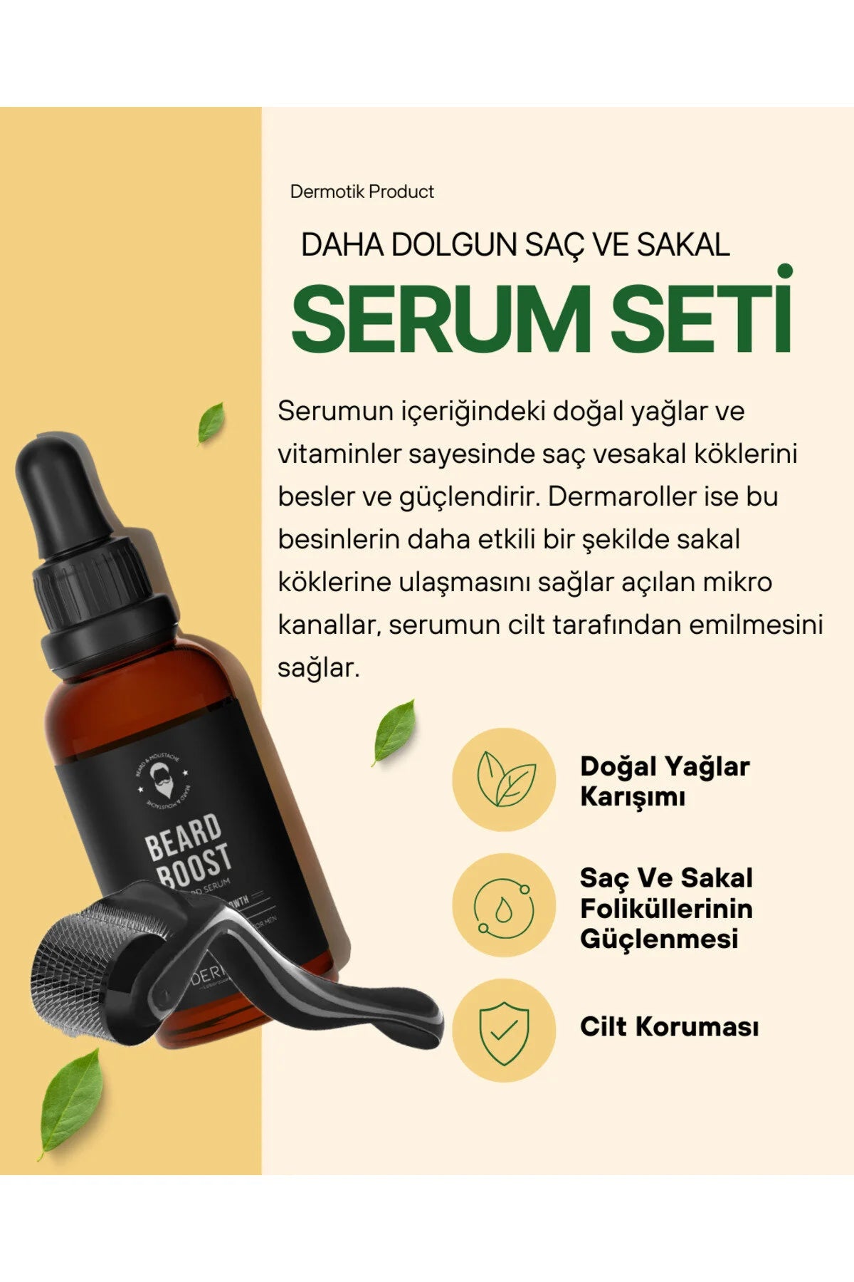 Seyrek Saç Sakal Serumu Ve 540 İğneli Dermaroller 1 mm Dezenfektan Seti